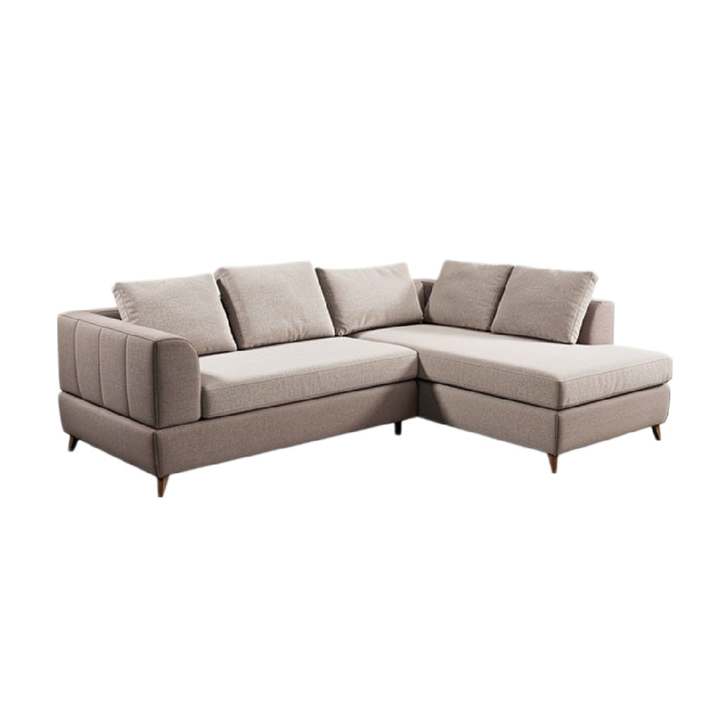 Hoekbank met Beige Bekleding en Kussens