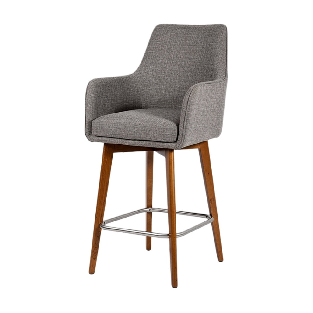 Moderne stoffen barstoel met houten poten