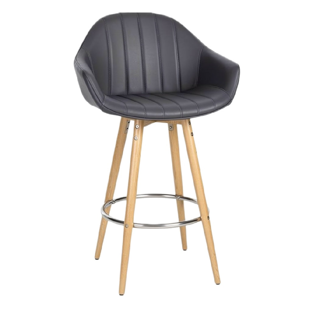 Moderne barkruk met leren bekleding en houten poten